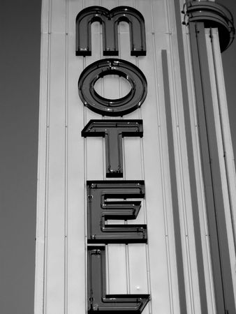 Black and white retro neon motel signの写真素材