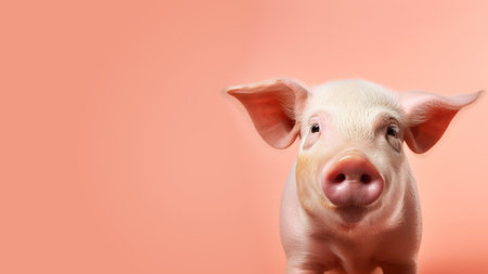 Advertising portrait, banner, pink pig, piglet with a pink new, looking straight at the camera, isolated on a pink neutral background. Generated AI. high quality illustrationの素材