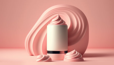 Creamy style white jar of skin cream presented as a no brand mockup on pink background. high quality illustrationの素材