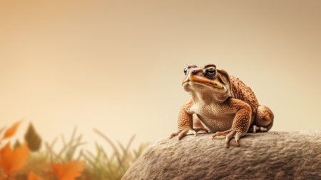 A large gray beige toad sits on a stone in a swamp, isolated on a light background. high quality illustrationの素材