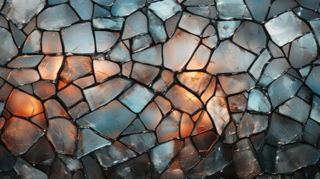 Blue and rusty old broken glass pieces of random shape with light reflection, glass pieces as a glass texture. high quality photoの素材