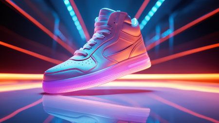 Advertisiment shot, clean new white snacks as no brand mockup around neon light on colorful background. High quality illustrationの素材