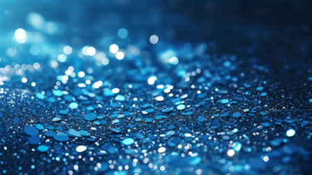 Heap of many blue peaces of sequins for dress and decorations. Glitter texture of blue sparkles laying on the table. High quality photoの素材