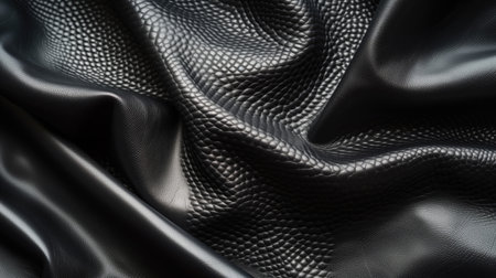 Advertising shot of texture of black perfect natural leather with folds and irregularities, close-up. High quality photoの素材
