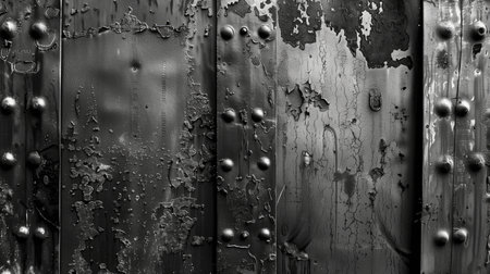 Advertising shot of checkered black steel texture. Metal sheet with artificial bumps and rivets, close-up. High quality photoの素材