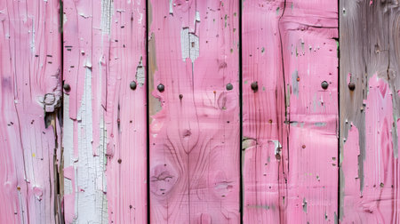 Light pink old wooden texture closeup shot. Wooden boards of natural painted pink wooden color with knots and grains in vertical. High quality illustrationの素材