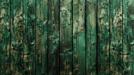 Dark green old wooden texture closeup shot. Wooden boards of natural painted dark green wooden color with knots and grains in vertical. High quality photoの素材