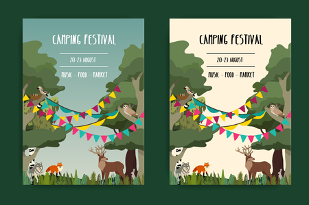Set summer open air festival graphic poster with animals.のイラスト素材