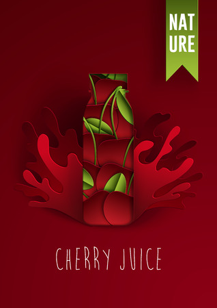 Cherry juice bottle with spray isolated on background . Packaging vectorのイラスト素材