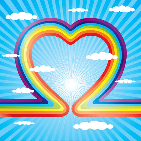 Rainbow as a heart and the blue skyのイラスト素材