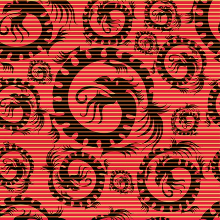 Seamless vintage dragon red backgroundのイラスト素材