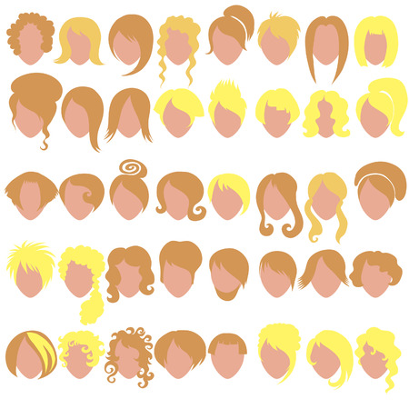 Big set of blond hair stylingのイラスト素材
