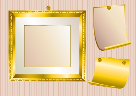 Background with gold frame and gold papersのイラスト素材