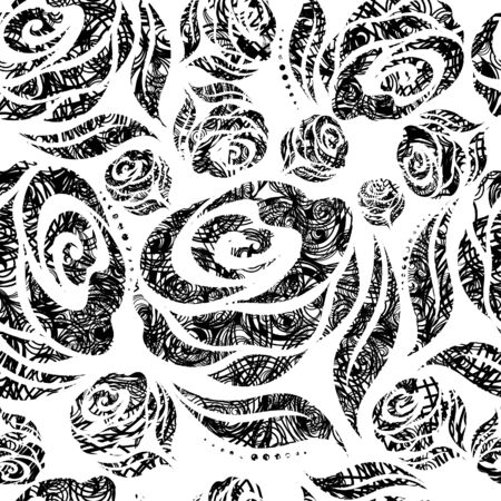Seamless black grunge rose patternのイラスト素材