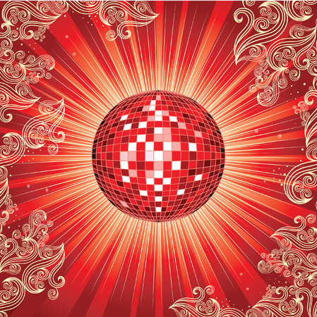 Background with red shining disco-ball and patternのイラスト素材