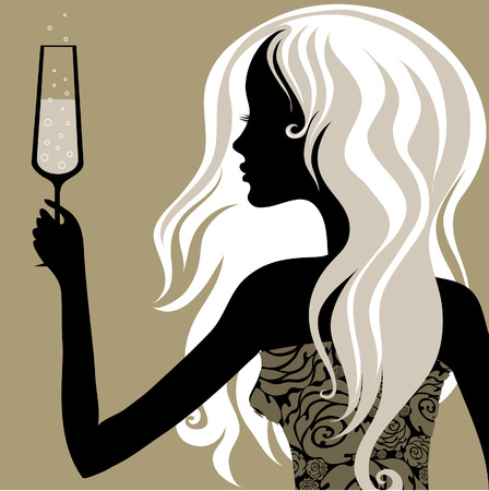 Closeup decorative vintage blond woman with glass of champagne (From my big のイラスト素材