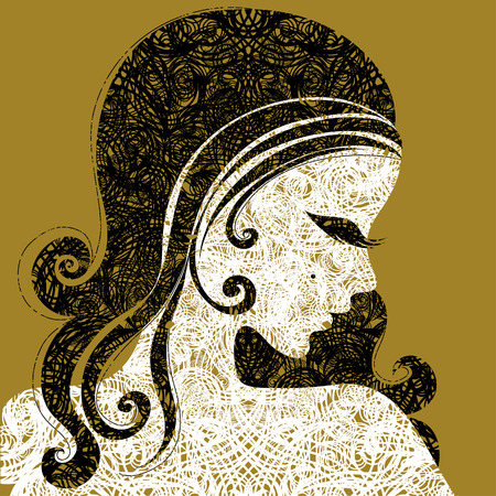 Vector grunge Closeup decorative vintage woman with beautiful long hairのイラスト素材