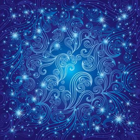 blue shining Christmas background with stars on the skyのイラスト素材