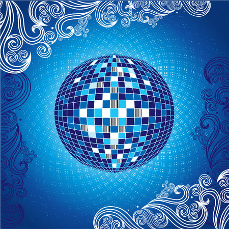 Background with blue shining disco-ball and patternのイラスト素材