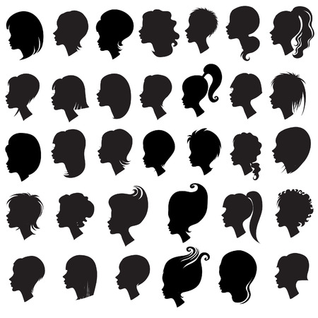 Big set of black hair styling for womanのイラスト素材