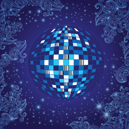 Background with blue shining disco-ball and patternのイラスト素材