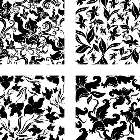 Set of Seamless vintage pattern with orchids (from my のイラスト素材
