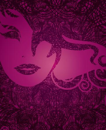 Vector grunge pink illustration of a girl with beautiful hair (from my big のイラスト素材