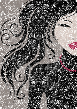 grunge closeup portrait of a girl with beautiful hair のイラスト素材