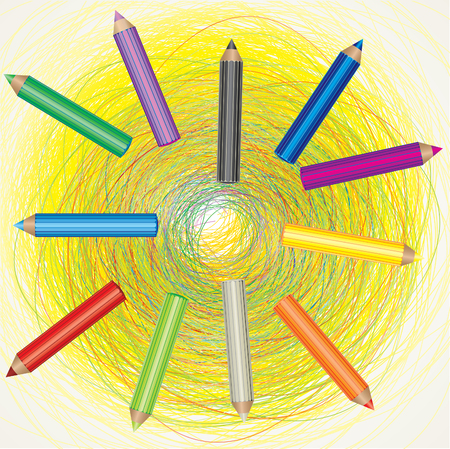  colorful background with drawing and color pencilsのイラスト素材
