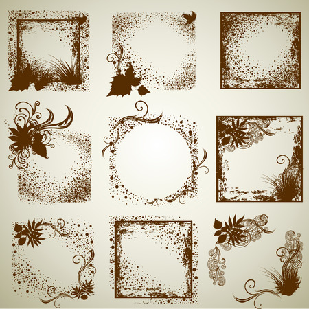 set of vintage grunge frames with Autumn Leafs. Thanksgiving (from my big のイラスト素材