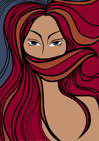 closeup portrait of a girl with beautiful red hair のイラスト素材