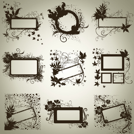 set of vintage grunge frames with Autumn Leafs. Thanksgiving のイラスト素材