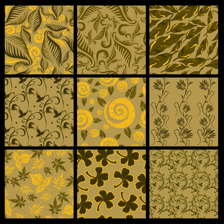 Set of nine Seamless autumn patterns from leaves. Thanksgiving (from my big のイラスト素材