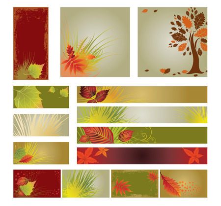 Vector samples of web-design (banners) with decorative tree from colorful autumn leafs and place for text. Thanksgivingのイラスト素材