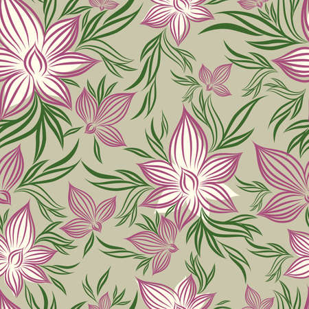 Vector Seamless floral pattern with lilly flower  (From my big のイラスト素材