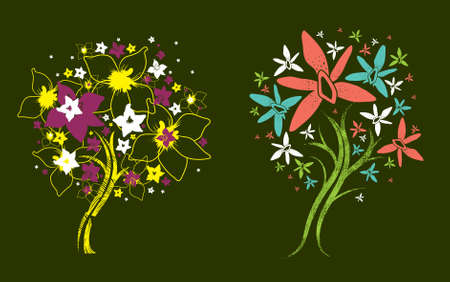 Two trees made from decorative flowerのイラスト素材