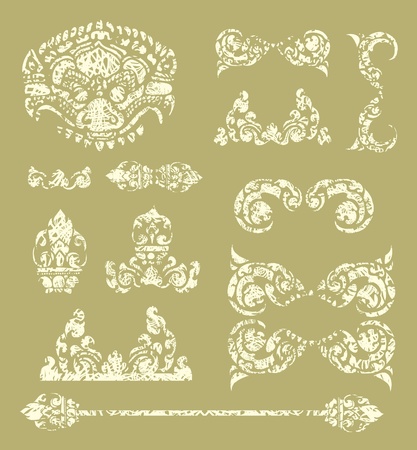 set of grunge Cambodian floral pattern のイラスト素材