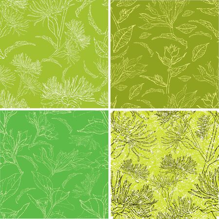 Vector set of seamless floral grunge patterns with flowers and leafsのイラスト素材
