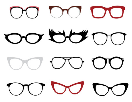 Vector set of illustrations of stylish and funny glassesのイラスト素材