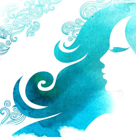 Watrecolor close-up sketch hair styling for woman (from my big "Hair styling series")の写真素材