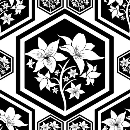 Vector seamless floral pattern with treeのイラスト素材
