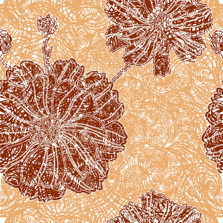 Vector seamless floral pattern, freehand drawing - flowers and leafsのイラスト素材