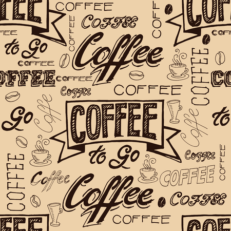 Vector hand lettering signs COFFEE - seamless patternのイラスト素材