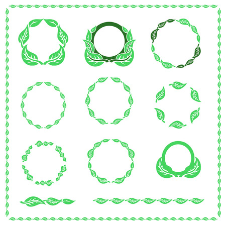 Vector set of pattern frames with leafs.のイラスト素材
