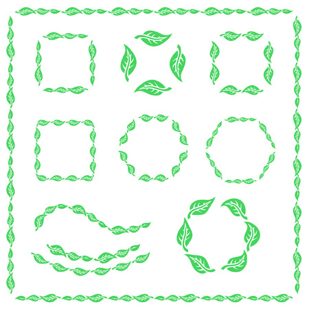 Vector set of pattern frames with leafs.のイラスト素材