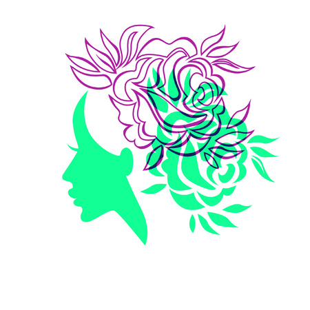  Vector illustration of woman with beautiful hair and flowers - can be used as a logo for beauty salon. Fashion. Beauty. Style logo. Flowers.のイラスト素材