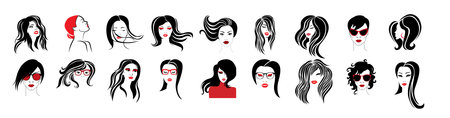Bundle - 18 vector illustration woman with beautiful hair. Vector illustration.のイラスト素材