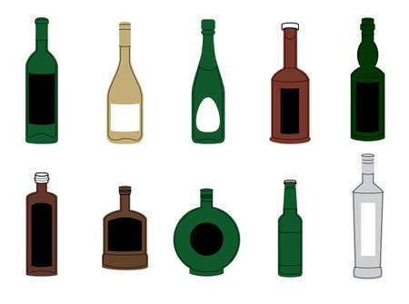 Vector set of alcohol bottles. Vector illustrationのイラスト素材
