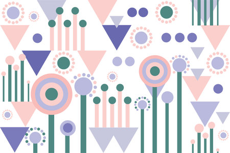 Geometric seamless vector flat pattern with plants and flowers - gardenのイラスト素材