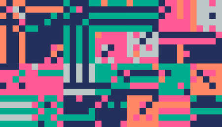 Bold seamless neon color pattern. Vector illustration. Pixels and glitch effectのイラスト素材